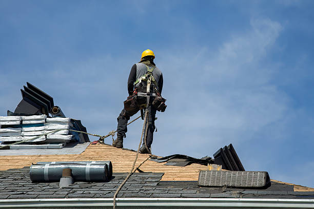 Professional Gutter Installation technician working in Woodville, MA